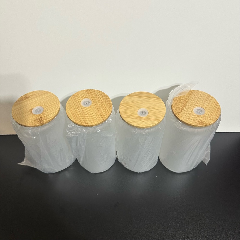 Festive/4 Pieces Christmas Glass Cups Set 16 oz/Bamboo Lids - Picture 10 of 14